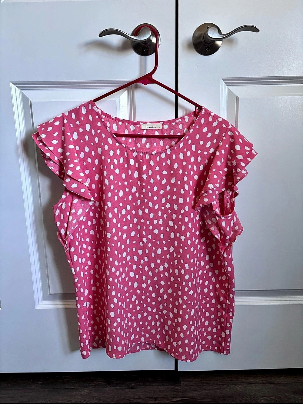 les amis Poppy Polka Dot Blouse Pink & White Size Large